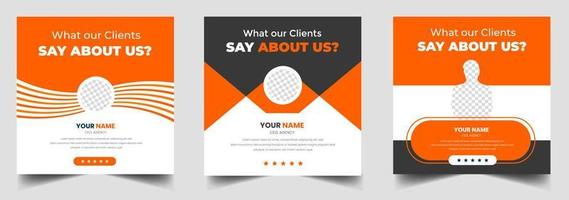 Customer feedback testimonial social media post web banner template. client testimonials social media post web banner design template with orange color vector