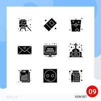 Solid Glyph Pack of 9 Universal Symbols of campaign message celebrate mail envelope Editable Vector Design Elements