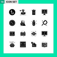 Modern Set of 16 Solid Glyphs Pictograph of internet data school computer garbage Editable Vector Design Elements