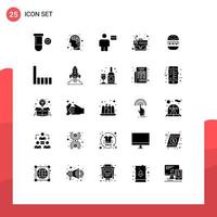 Group of 25 Solid Glyphs Signs and Symbols for eat burger card case strategy Editable Vector Design Elements