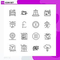 Line Icon set. Pack of 16 Outline Icons isolated on White Background for Web Print and Mobile. vector