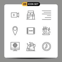 Group of 9 Outlines Signs and Symbols for energy movie align film pick Editable Vector Design Elements