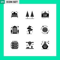 Group of 9 Modern Solid Glyphs Set for beach house tree building party Editable Vector Design Elements