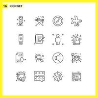 Pack of 16 Modern Outlines Signs and Symbols for Web Print Media such as wifi transport clock take off Editable Vector Design Elements