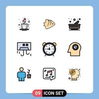 Set of 9 Modern UI Icons Symbols Signs for clock devices cooking cooling air Editable Vector Design Elements