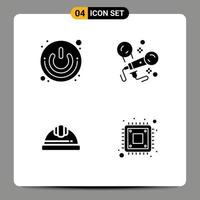 Modern Set of 4 Solid Glyphs Pictograph of on off cap shutdown microphone hard cap Editable Vector Design Elements