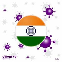 reza por india covid19 coronavirus tipografía bandera quédate en casa mantente saludable cuida tu propia salud vector