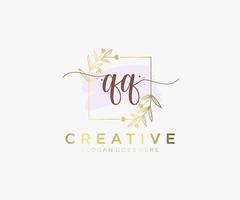 Initial QQ feminine logo. Usable for Nature, Salon, Spa, Cosmetic and Beauty Logos. Flat Vector Logo Design Template Element.