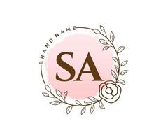 Initial SA feminine logo. Usable for Nature, Salon, Spa, Cosmetic and Beauty Logos. Flat Vector Logo Design Template Element.