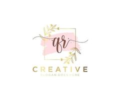 Initial QR feminine logo. Usable for Nature, Salon, Spa, Cosmetic and Beauty Logos. Flat Vector Logo Design Template Element.