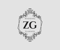 ZG Initials letter Wedding monogram logos collection, hand drawn modern minimalistic and floral templates for Invitation cards, Save the Date, elegant identity for restaurant, boutique, cafe in vector