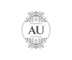 AU Initials letter Wedding monogram logos collection, hand drawn modern minimalistic and floral templates for Invitation cards, Save the Date, elegant identity for restaurant, boutique, cafe in vector