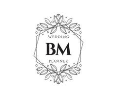 colección de logotipos de monograma de boda con letras iniciales bm, plantillas florales y minimalistas modernas dibujadas a mano para tarjetas de invitación, guardar la fecha, identidad elegante para restaurante, boutique, café en vector