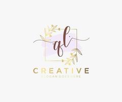 Initial QL feminine logo. Usable for Nature, Salon, Spa, Cosmetic and Beauty Logos. Flat Vector Logo Design Template Element.