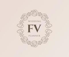 colección de logotipos de monogramas de boda con letras iniciales fv, plantillas florales y minimalistas modernas dibujadas a mano para tarjetas de invitación, guardar la fecha, identidad elegante para restaurante, boutique, café en vector