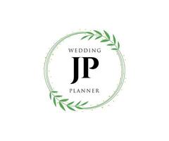 colección de logotipos de monograma de boda con letras iniciales jp, plantillas florales y minimalistas modernas dibujadas a mano para tarjetas de invitación, guardar la fecha, identidad elegante para restaurante, boutique, café en vector