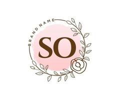 Initial SO feminine logo. Usable for Nature, Salon, Spa, Cosmetic and Beauty Logos. Flat Vector Logo Design Template Element.