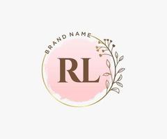 logotipo femenino inicial rl. utilizable para logotipos de naturaleza, salón, spa, cosmética y belleza. elemento de plantilla de diseño de logotipo de vector plano.