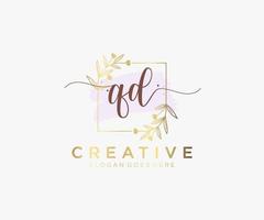 Initial QD feminine logo. Usable for Nature, Salon, Spa, Cosmetic and Beauty Logos. Flat Vector Logo Design Template Element.