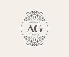 AG Initials letter Wedding monogram logos collection, hand drawn modern minimalistic and floral templates for Invitation cards, Save the Date, elegant identity for restaurant, boutique, cafe in vector