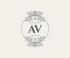 AV Initials letter Wedding monogram logos collection, hand drawn modern minimalistic and floral templates for Invitation cards, Save the Date, elegant identity for restaurant, boutique, cafe in vector