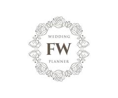 colección de logotipos de monogramas de boda con letras iniciales fw, plantillas florales y minimalistas modernas dibujadas a mano para tarjetas de invitación, guardar la fecha, identidad elegante para restaurante, boutique, café en vector