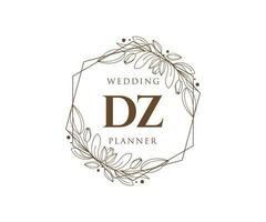 DZ Initials letter Wedding monogram logos collection, hand drawn modern minimalistic and floral templates for Invitation cards, Save the Date, elegant identity for restaurant, boutique, cafe in vector