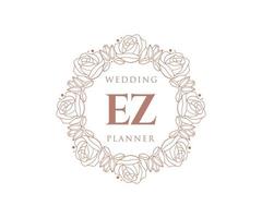 EZ Initials letter Wedding monogram logos collection, hand drawn modern minimalistic and floral templates for Invitation cards, Save the Date, elegant identity for restaurant, boutique, cafe in vector