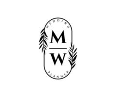 colección de logotipos de monogramas de boda con letras iniciales de mw, plantillas florales y minimalistas modernas dibujadas a mano para tarjetas de invitación, guardar la fecha, identidad elegante para restaurante, boutique, café en vector