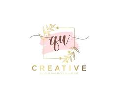 Initial QU feminine logo. Usable for Nature, Salon, Spa, Cosmetic and Beauty Logos. Flat Vector Logo Design Template Element.
