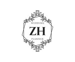 ZH Initials letter Wedding monogram logos collection, hand drawn modern minimalistic and floral templates for Invitation cards, Save the Date, elegant identity for restaurant, boutique, cafe in vector