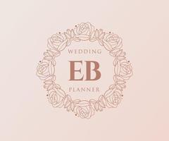 colección de logotipos de monograma de boda con letras iniciales eb, plantillas florales y minimalistas modernas dibujadas a mano para tarjetas de invitación, guardar la fecha, identidad elegante para restaurante, boutique, café en vector