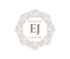 EJ Initials letter Wedding monogram logos collection, hand drawn modern minimalistic and floral templates for Invitation cards, Save the Date, elegant identity for restaurant, boutique, cafe in vector