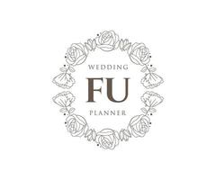 colección de logotipos de monogramas de boda con letras iniciales fu, plantillas florales y minimalistas modernas dibujadas a mano para tarjetas de invitación, guardar la fecha, identidad elegante para restaurante, boutique, café en vector