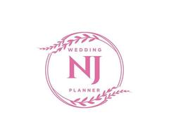 NJ Initials letter Wedding monogram logos collection, hand drawn modern minimalistic and floral templates for Invitation cards, Save the Date, elegant identity for restaurant, boutique, cafe in vector