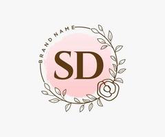 Initial SD feminine logo. Usable for Nature, Salon, Spa, Cosmetic and Beauty Logos. Flat Vector Logo Design Template Element.