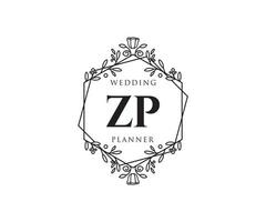 colección de logotipos de monograma de boda con letras iniciales zp, plantillas florales y minimalistas modernas dibujadas a mano para tarjetas de invitación, guardar la fecha, identidad elegante para restaurante, boutique, café en vector