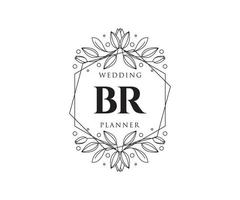 colección de logotipos de monograma de boda con letras iniciales de br, plantillas florales y minimalistas modernas dibujadas a mano para tarjetas de invitación, guardar la fecha, identidad elegante para restaurante, boutique, café en vectores