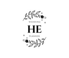 HE Initials letter Wedding monogram logos collection, hand drawn modern minimalistic and floral templates for Invitation cards, Save the Date, elegant identity for restaurant, boutique, cafe in vector