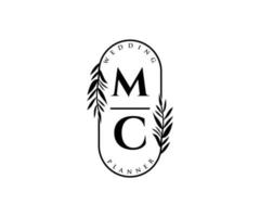 colección de logotipos de monograma de boda con letras iniciales de mc, plantillas florales y minimalistas modernas dibujadas a mano para tarjetas de invitación, guardar la fecha, identidad elegante para restaurante, boutique, café en vector