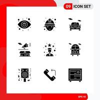 Modern Set of 9 Solid Glyphs and symbols such as employee open car box announcement Editable Vector Design Elements