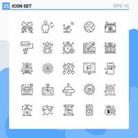 Set of 25 Modern UI Icons Symbols Signs for date worldwide update globe sun Editable Vector Design Elements