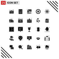 25 User Interface Solid Glyph Pack of modern Signs and Symbols of sound music food boom box recording Editable Vector Design Elements