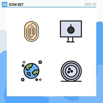 Universal Icon Symbols Group of 4 Modern Filledline Flat Colors of fingerprint pc scan lock browser Editable Vector Design Elements