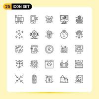 Pack of 25 Modern Lines Signs and Symbols for Web Print Media such as education software suitcase monitor computer Editable Vector Design Elements