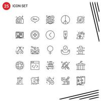 User Interface Pack of 25 Basic Lines of natural circle destination peace freedom Editable Vector Design Elements