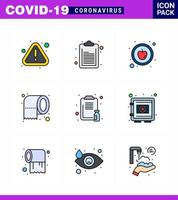 9 Filled Line Flat Color viral Virus corona icon pack such as report healthcare food clipboard tissue viral coronavirus 2019nov disease Vector Design Elements