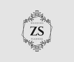 ZS Initials letter Wedding monogram logos collection, hand drawn modern minimalistic and floral templates for Invitation cards, Save the Date, elegant identity for restaurant, boutique, cafe in vector