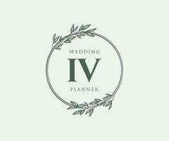 colección de logotipos de monograma de boda con letras iniciales iv, plantillas florales y minimalistas modernas dibujadas a mano para tarjetas de invitación, guardar la fecha, identidad elegante para restaurante, boutique, café en vector