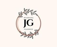 JG Initials letter Wedding monogram logos collection, hand drawn modern minimalistic and floral templates for Invitation cards, Save the Date, elegant identity for restaurant, boutique, cafe in vector